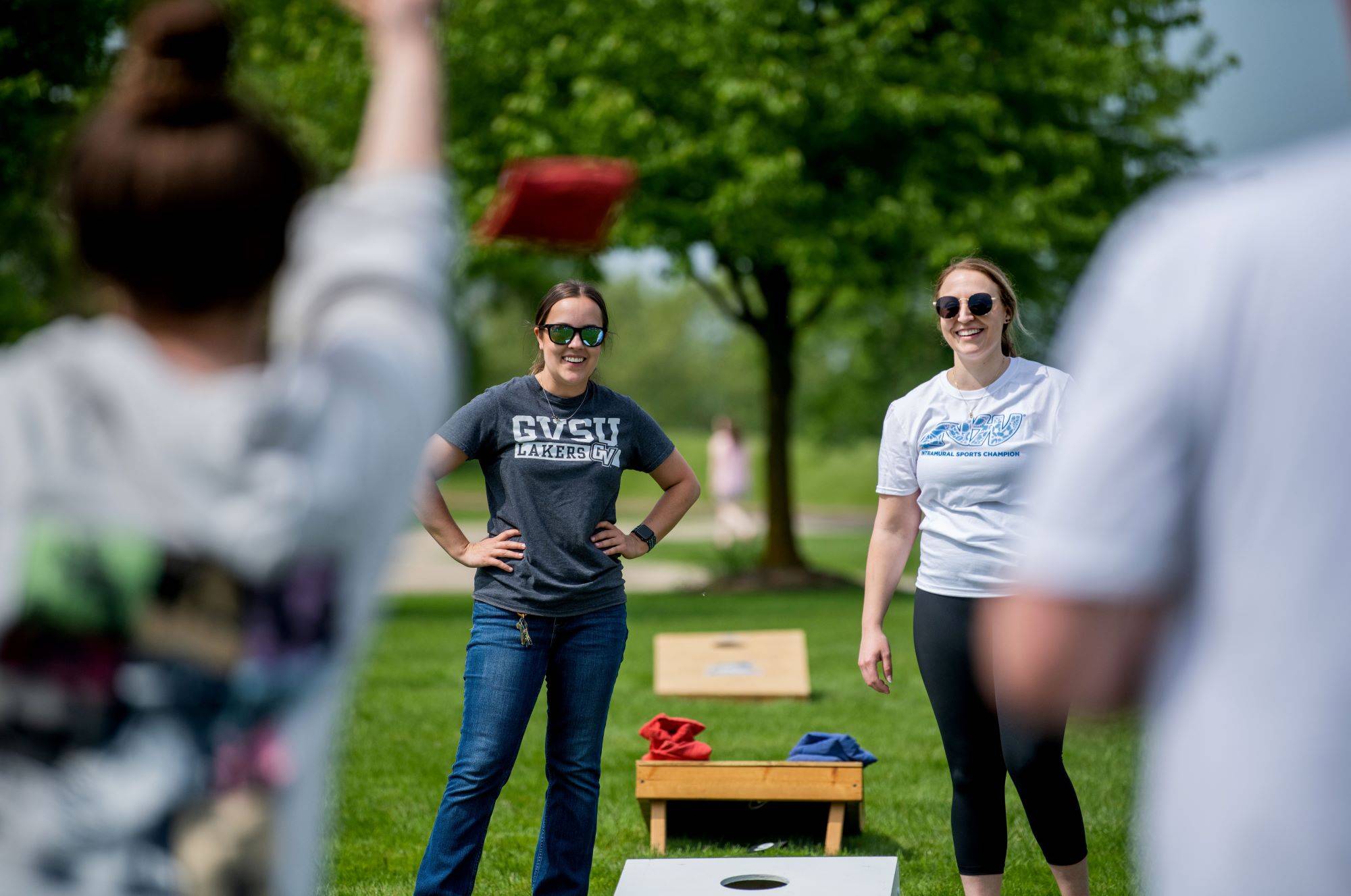 Participants play during the 4th GVSU Cornhole Tournament